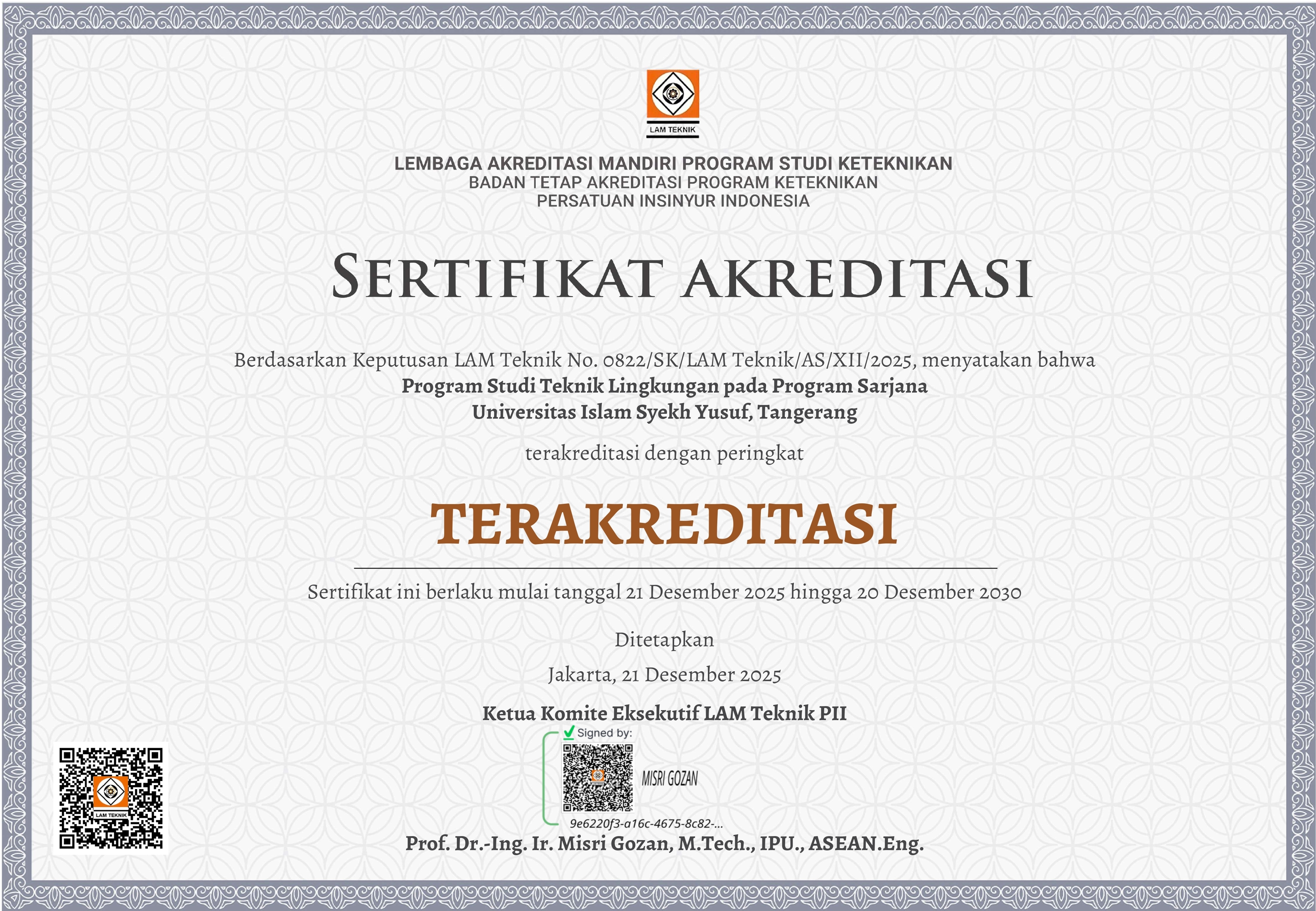 Sertifikat Akreditasi Teknik Lingkungan